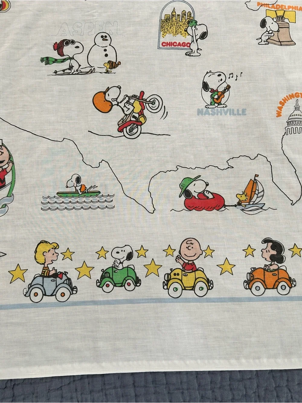 Peanuts ~1970s “See America First” US Cities Vintage Twin Top + Bottom Sheet Set